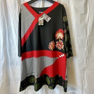 Leopards & Roses Women Size 1XL Dress /Tunic Artisanal‎ Embellished Art To Wear
